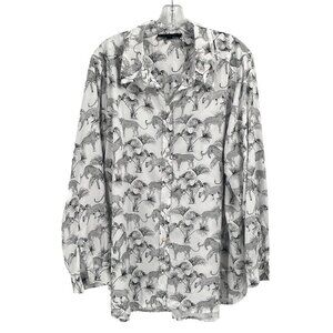 Jane & Delancey Black White Novelty Print Cheetah Button Down Shirt Collar Sz 2X